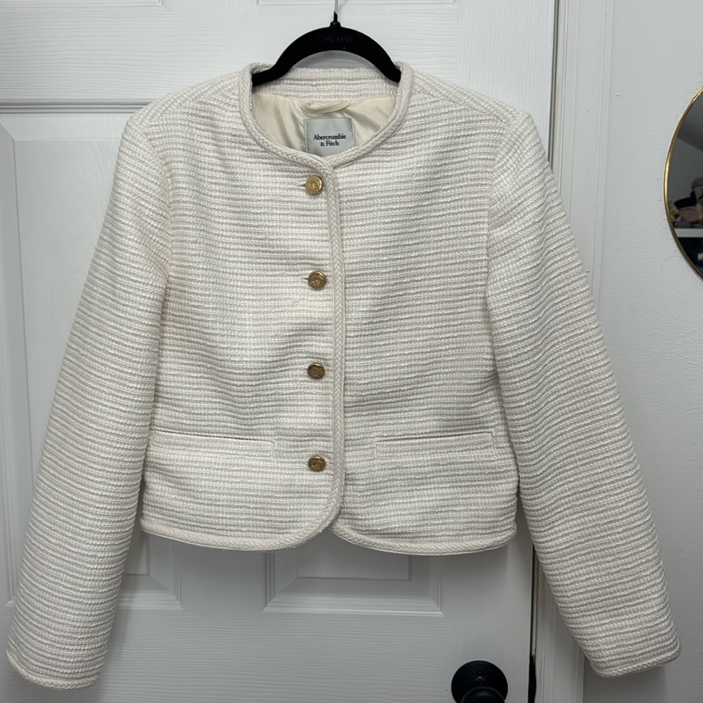 Abercrombie & Fitch Textured White Blazer with Gold Buttons